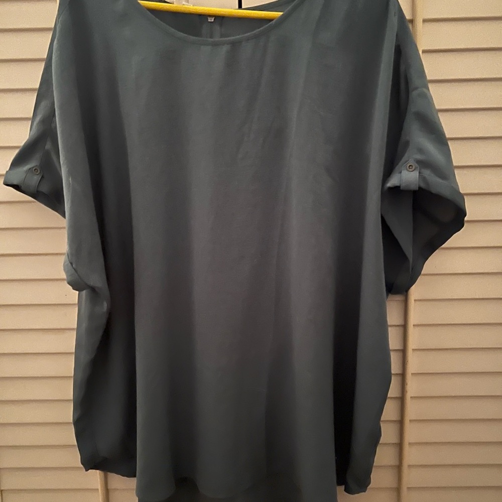 Gently used Olive/sage green top. Zippered back with buttons on the sleeves.